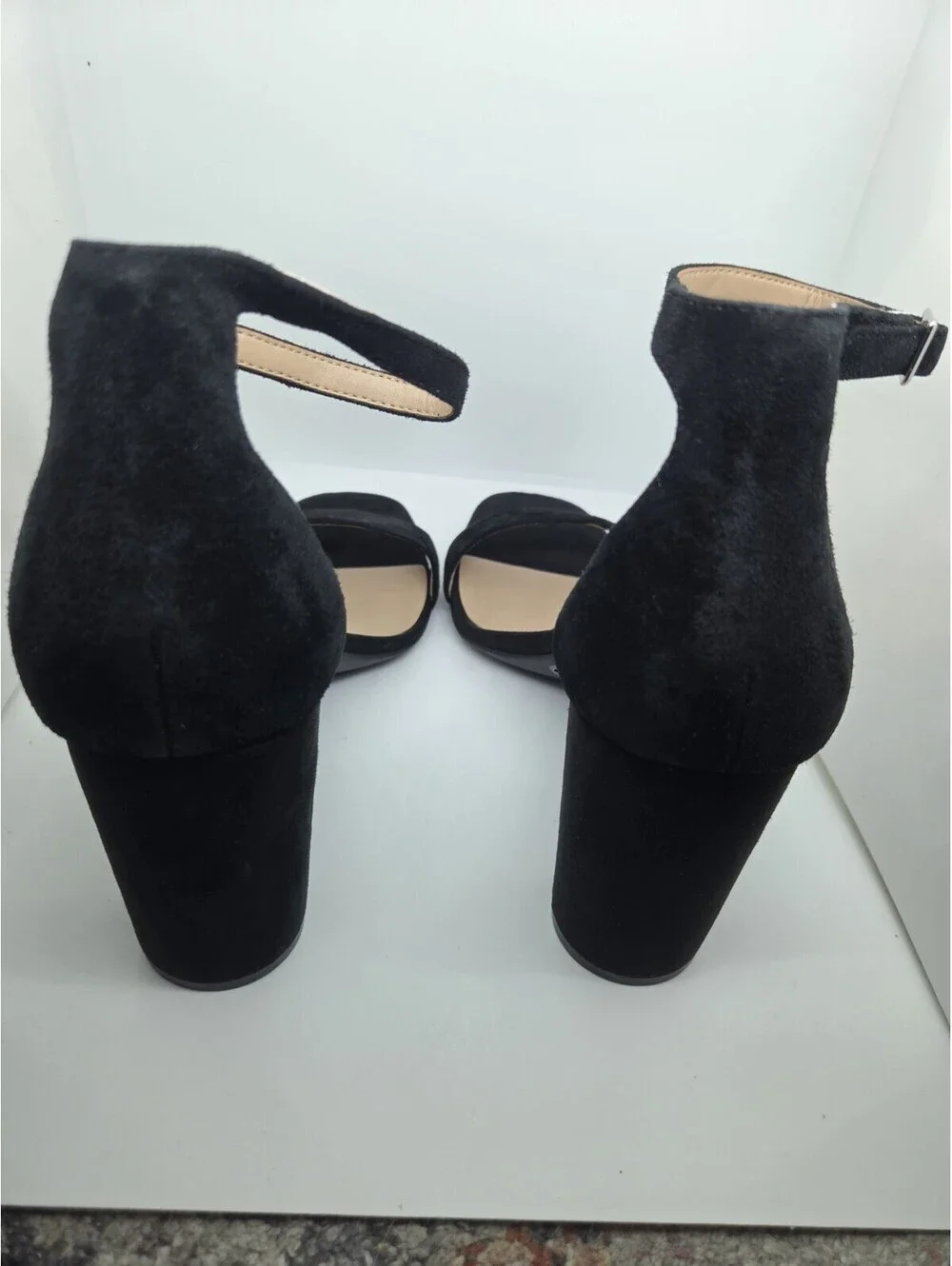 INC International Concepts Black Suede Ankle Strap Block Heel Sandals 9.5 M